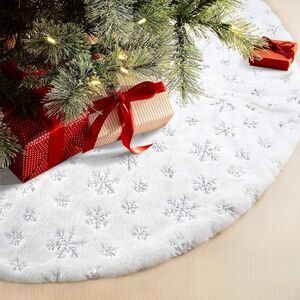 SALE!! 48 inch Padded Soft Plush Christmas Tree Skirting White Silver snowflakes